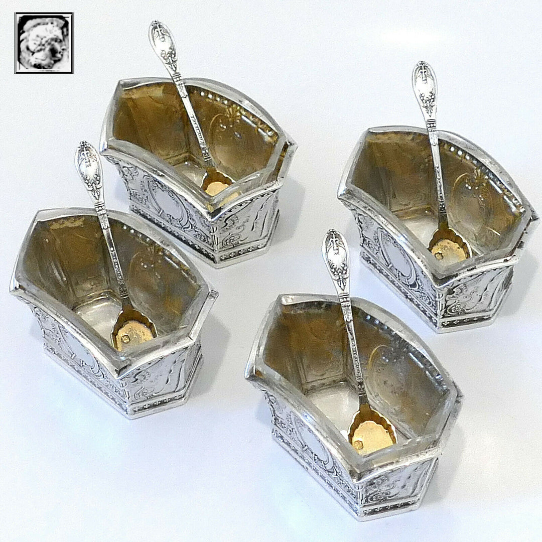 Lapparra Masterpiece French Sterling Silver 4 Salt Cellars, Box, Empire