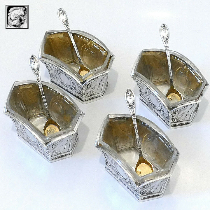 Lapparra Masterpiece French Sterling Silver 4 Salt Cellars, Box, Empire