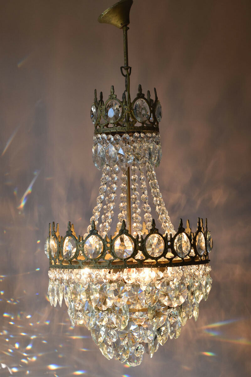 Antique Vintage Lighting, Crystal Chandelier, Shabby Chic French Lamp Pendant