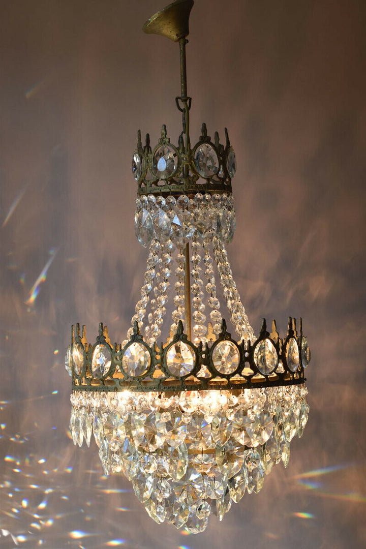 Antique Vintage Lighting, Crystal Chandelier, Shabby Chic French Lamp Pendant