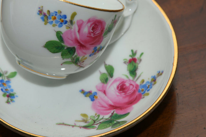 マイセン(Meissen)　モカカップ＆ソーサー　ピンクローズ　勿忘草　クナウフ期