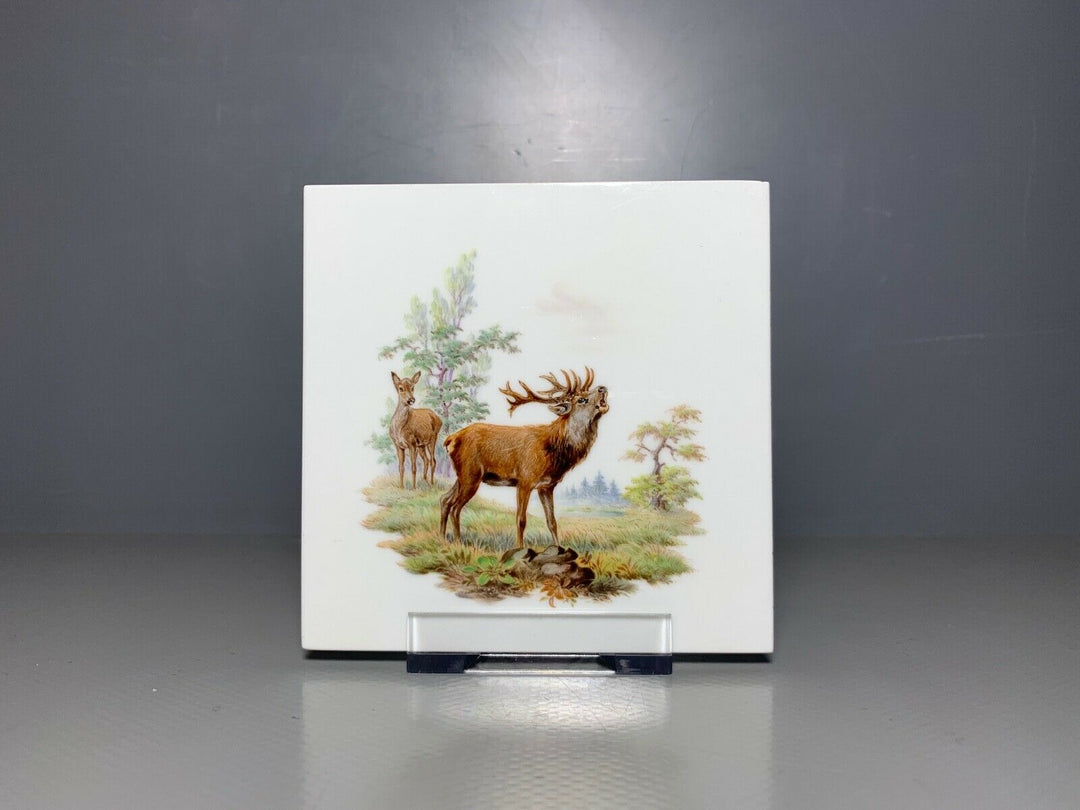 SELTENE MEISSEN FLIESE KACHEL HIRSCH WILDMALEREI NACH RIDINGER 10x10cm 1.WAHL