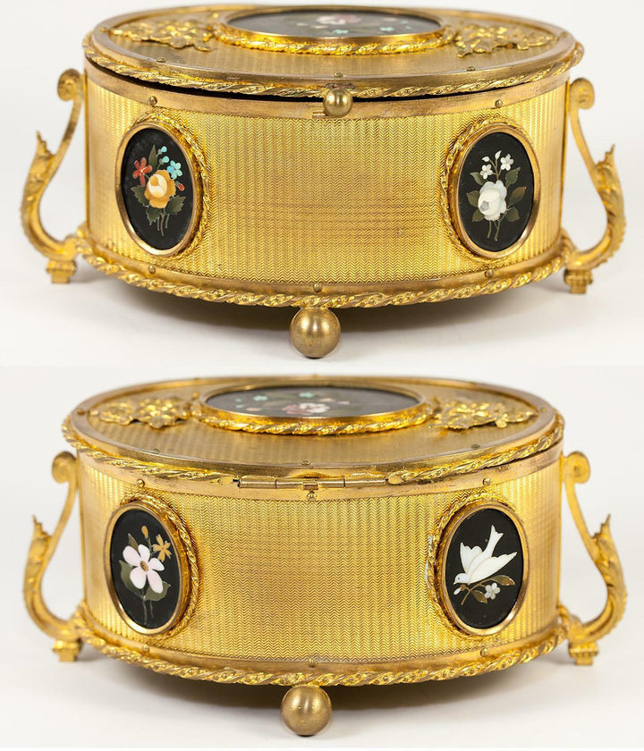 Fine Antique Pietra Dura Jewelry Box, Casket, 5 Perfect Mosaic Plaques, Italy