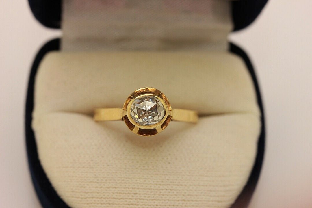 オールド オリジナル 18K ダイヤモンドとローズカットダイヤモンドのソリテールリング
