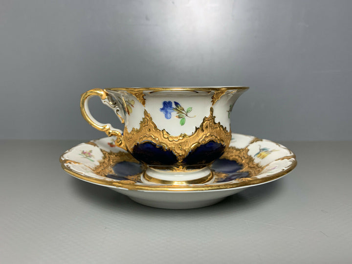 MEISSEN MOKKA GEDECK 2-TLG TASSE UT B-FORM KOBALTBLAU STREUBLÜMCHEN VIEL GOLD