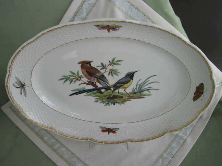 Schöne große Meissen Vorlege-Platte mit Vogel-Dekor und Insekten-Malerei