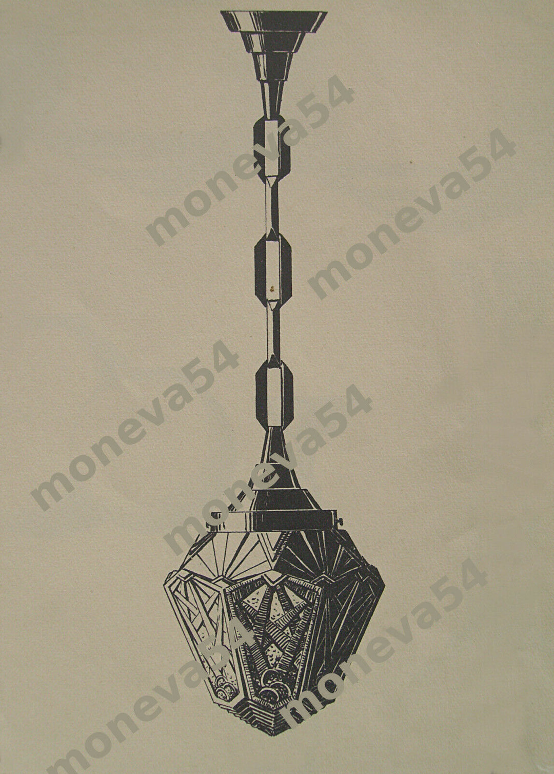 MULLER FRÈRES: SUSPENSION ART DÉCO EN FER FORGÉ ET GLOBE EN VERRE PRESSÉ 1930