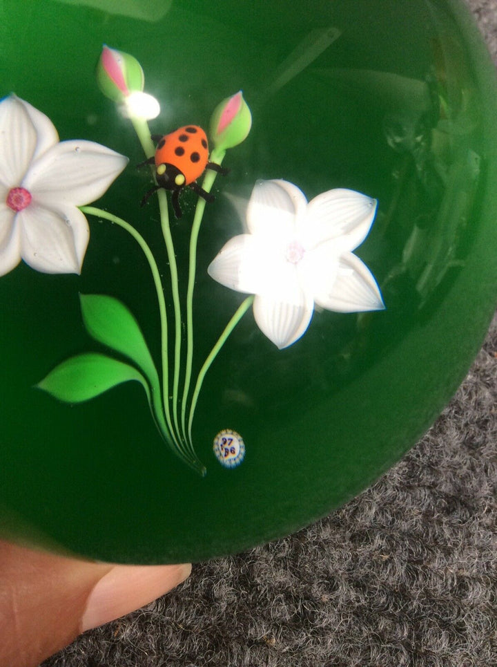 Vintage 1976 Baccarat limited edition flower ladybug glass paperweight