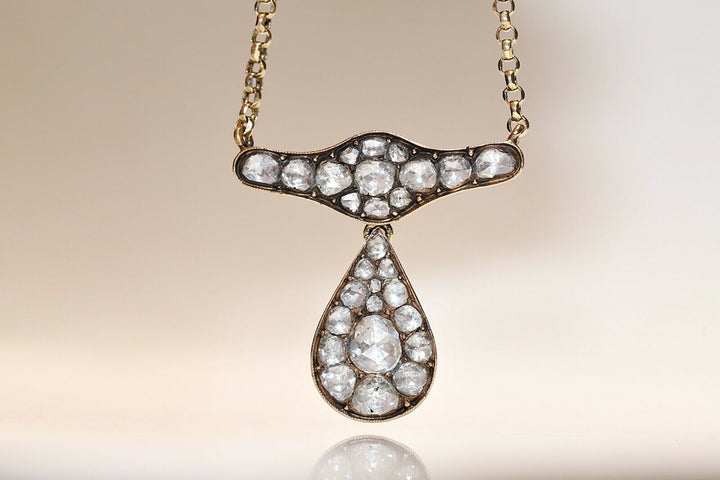 アンティーク ヴィクトリアン 18K 涙のモチーフ ナチュラルダイヤモンドのネックレス