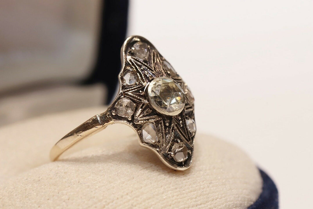 アンティーク オリジナル ヴィクトリアン 14K ナチュラルローズカットダイヤモンドのリング