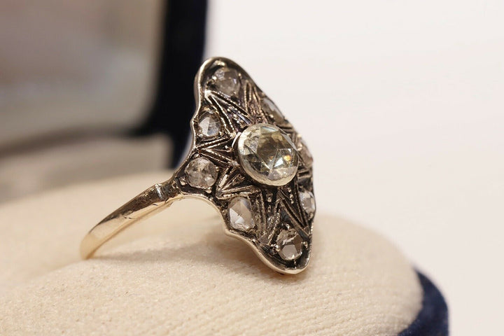 アンティーク オリジナル ヴィクトリアン 14K ナチュラルローズカットダイヤモンドのリング