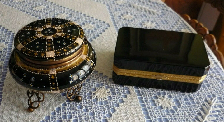 Vintage Venetian Black Opaline Glass Casket Box