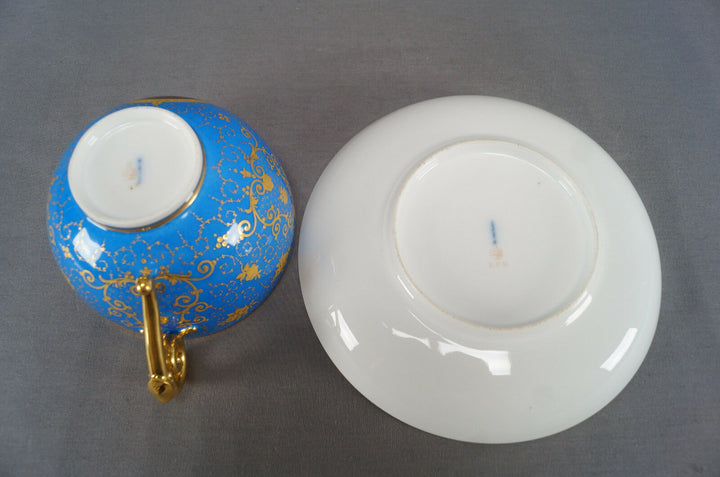 19th Century KPM Berlin Wilhelm I Royal Blue Gold Floral Oversized Cup & Saucer