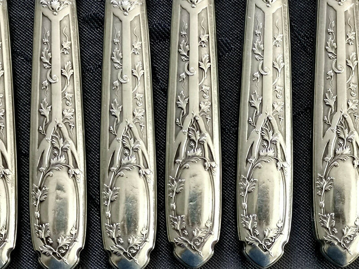 ARGENT MASSIF PUIFORCAT MODERNE FEUILLAGE 8 COUTEAUX LAMES EN ARGENT MASSIF MIN
