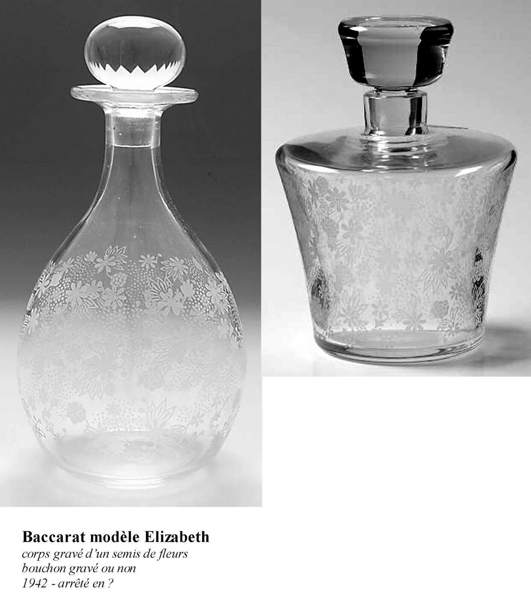 Rare Carafe Crystal Baccarat Engraved Signed Mod. Elizabeth 1942, Vgc ,