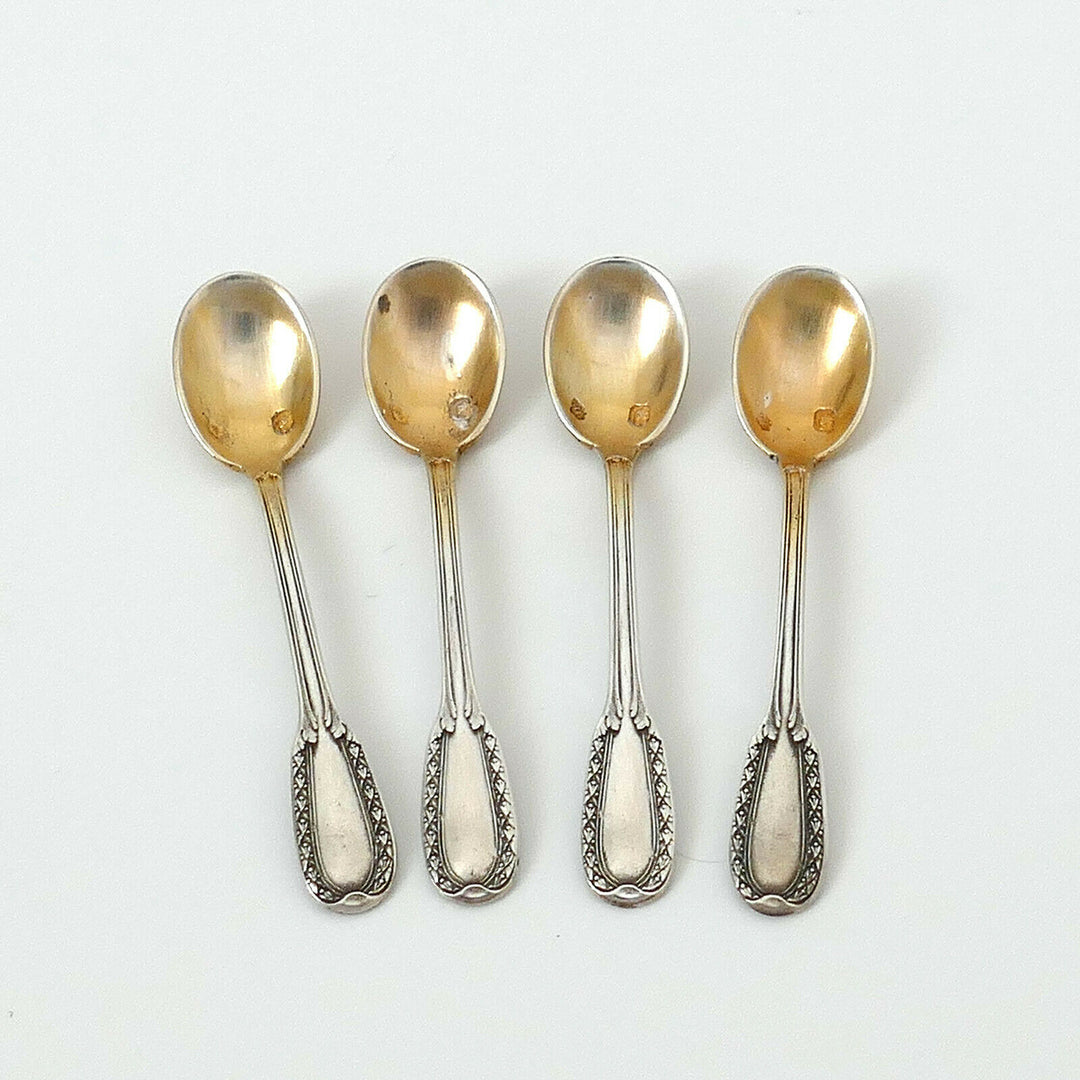 Puiforcat French Sterling Silver 4 Salt Cellars, Spoons, Box, Neoclassical