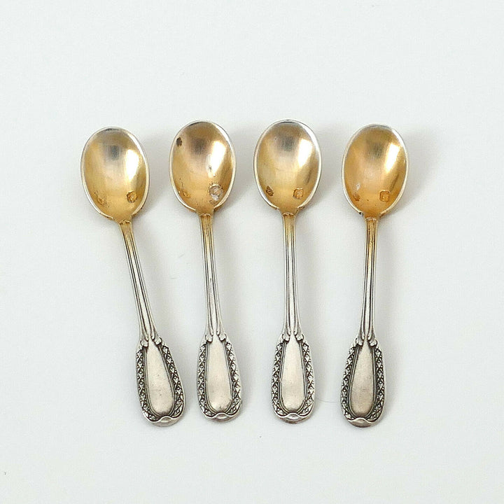 Puiforcat French Sterling Silver 4 Salt Cellars, Spoons, Box, Neoclassical