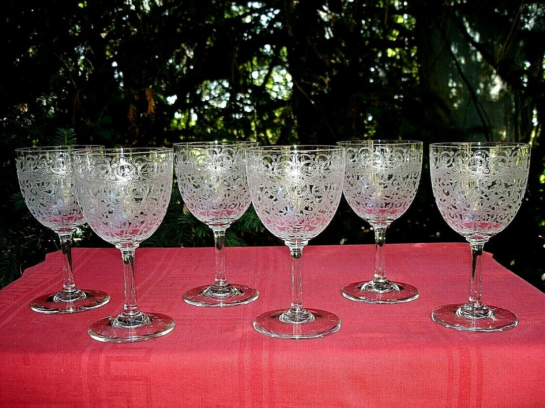 BACCARAT ROHAN COMBOURG WINE WATE GLASSES VERRE A EAU VIN CRISTAL GRAVÉ ART DECO