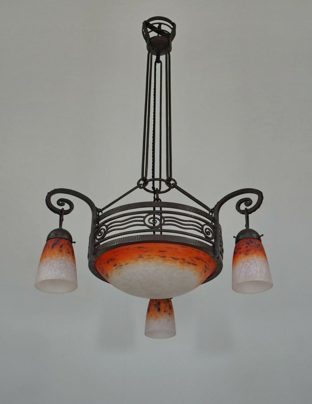 FOURNET & SCHNEIDER : signed FRENCH 1930 ART DECO CHANDELIER .... lamp daum era