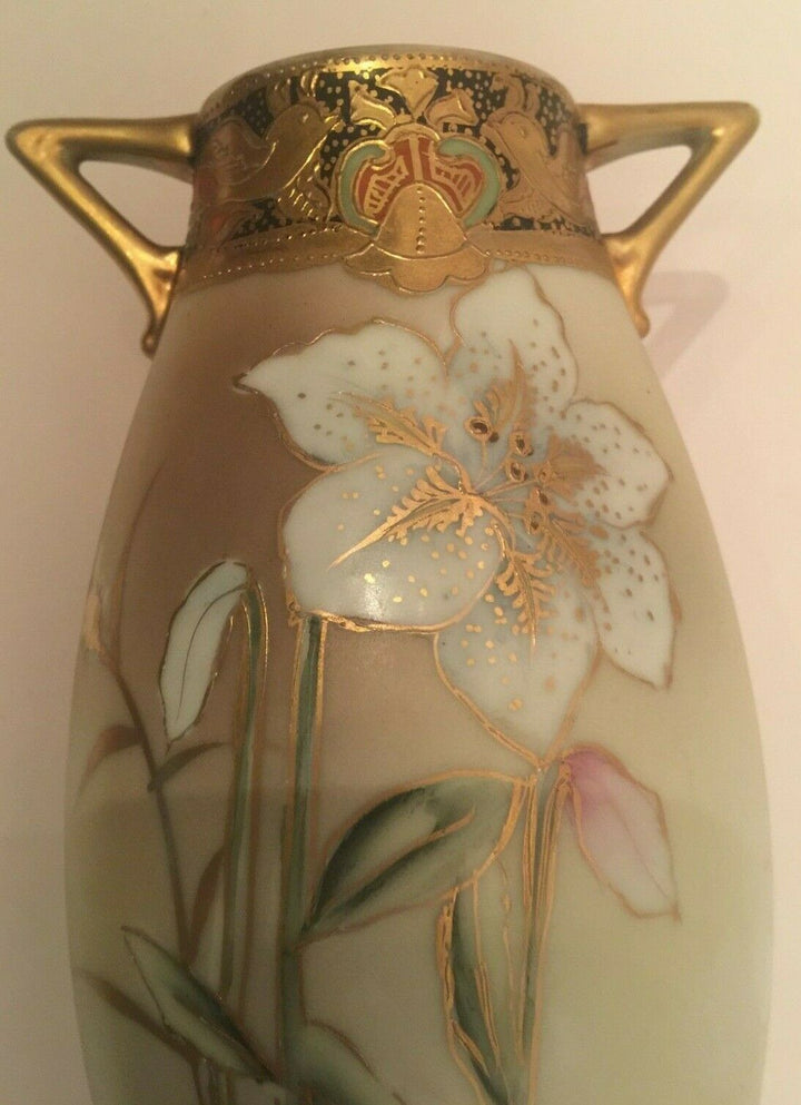 オールドノリタケ 21.6㎝ 花紋花瓶 金盛り ジュエル リング オールドノリタケ 21.6㎝ 花紋花瓶 金盛り ジュエル リング