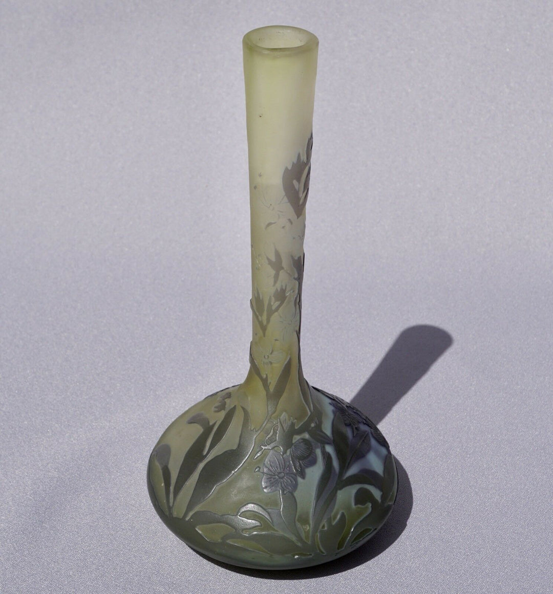 Emile Galle Window Pane 3 Color Flower Vase. Circa 1905