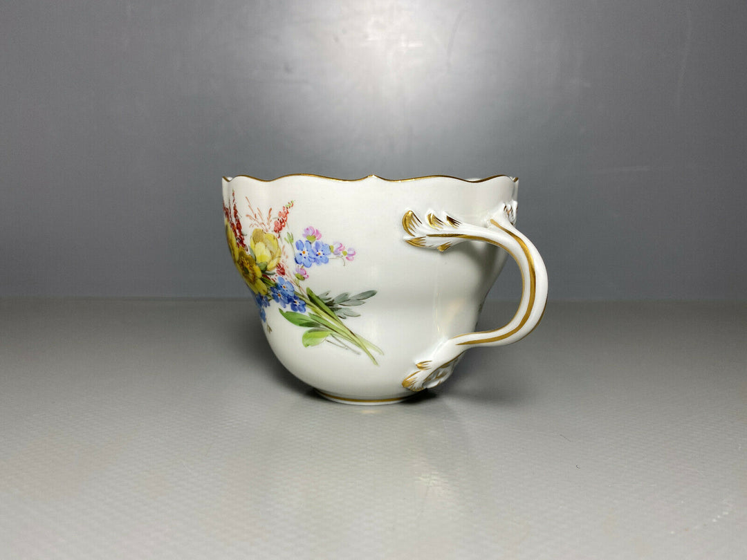 MEISSEN KAFFEE GEDECK 2-TLG TASSE UT NATURALISTISCHE BLUMENMALEREI SCHMETTERLING