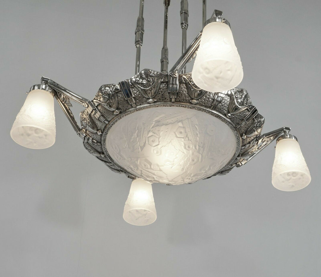 H.PETITOT & MULLER FRERES : French 1930 art deco chandelier
