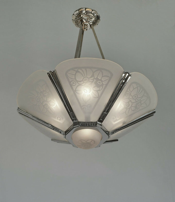 LEON HUGUE : FRENCH ART DECO CHANDELIER ...... 1930 France muller degué era lamp