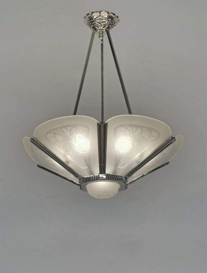LEON HUGUE : FRENCH ART DECO CHANDELIER ...... 1930 France muller degué era lamp
