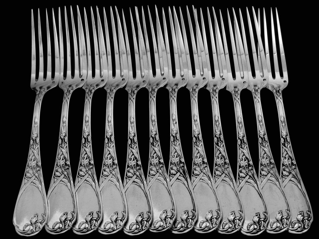Puiforcat French Sterling Silver Dinner Flatware Set 25 pc Iris w/box