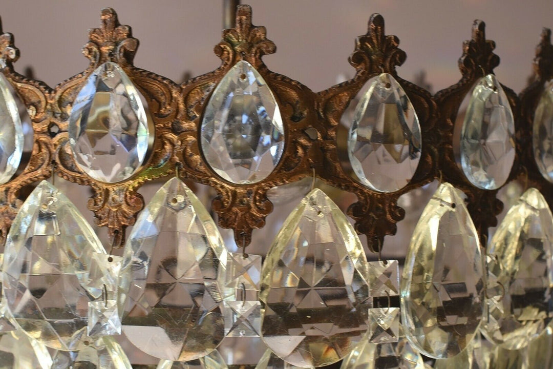 Flush Antique / Vintage Crystal Chandelier, Low Ceiling Chandelier, 1950's lamp