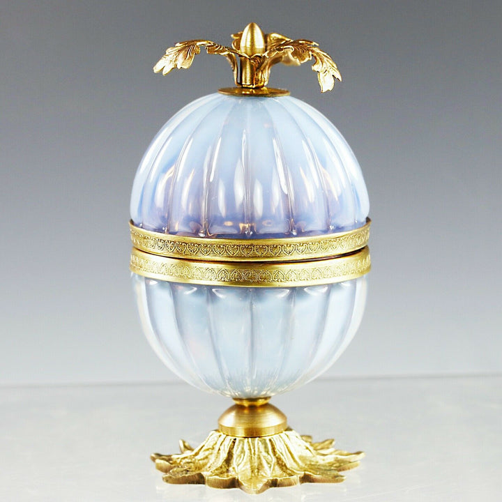 Vintage Italian opaline over mauve art glass Trinket Box ormolu mounts hinged