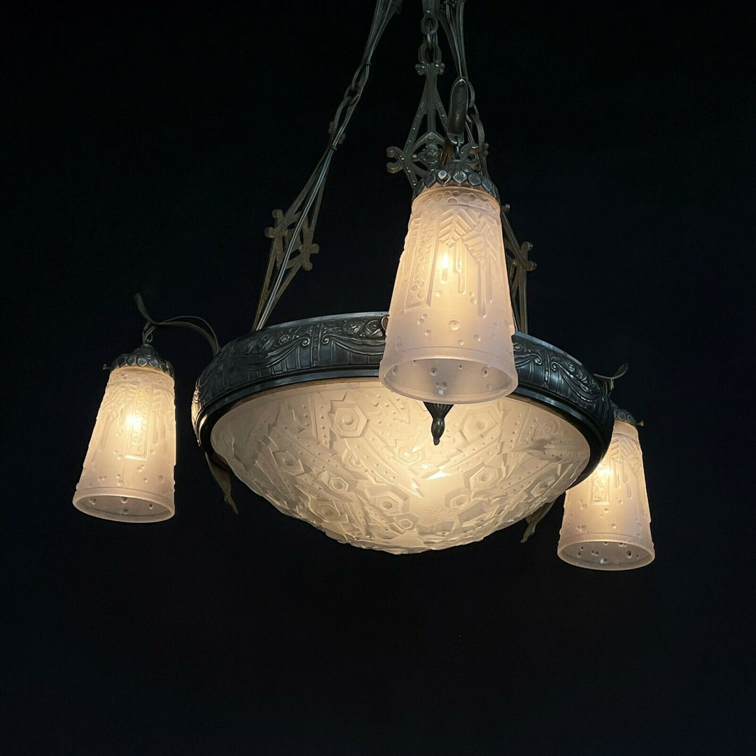 Art Deco Candeliere Lampada Sospensione Muller Freres Luneville Ceiling Lampada