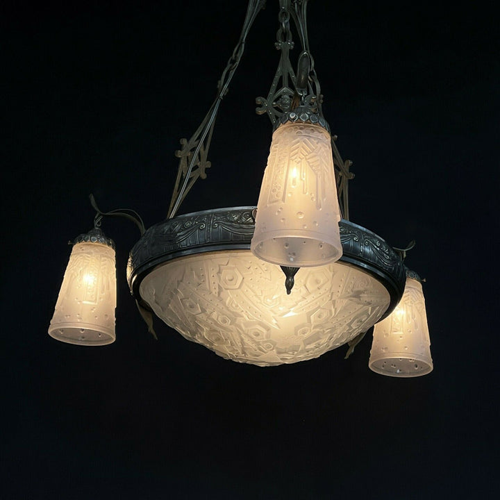 Art Deco Candeliere Lampada Sospensione Muller Freres Luneville Ceiling Lampada