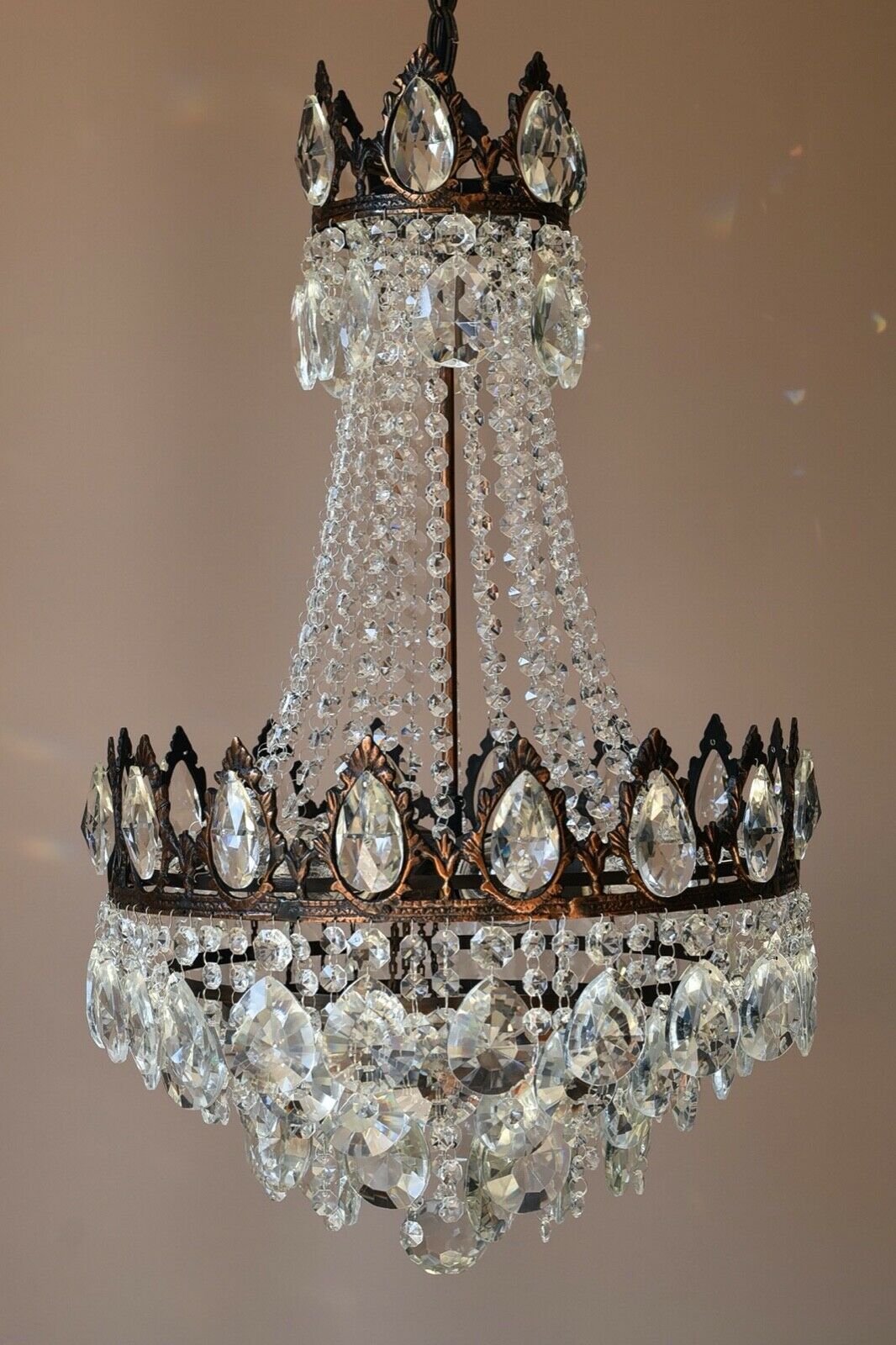 Shabby Chic Vintage Crystal Chandelier, Antique Lighting, lamp, Ceiling Light