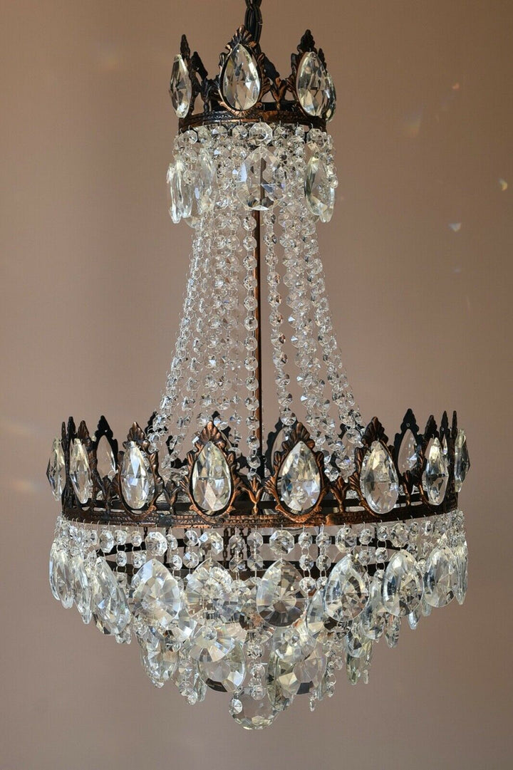 Shabby Chic Vintage Crystal Chandelier, Antique Lighting, lamp, Ceiling Light