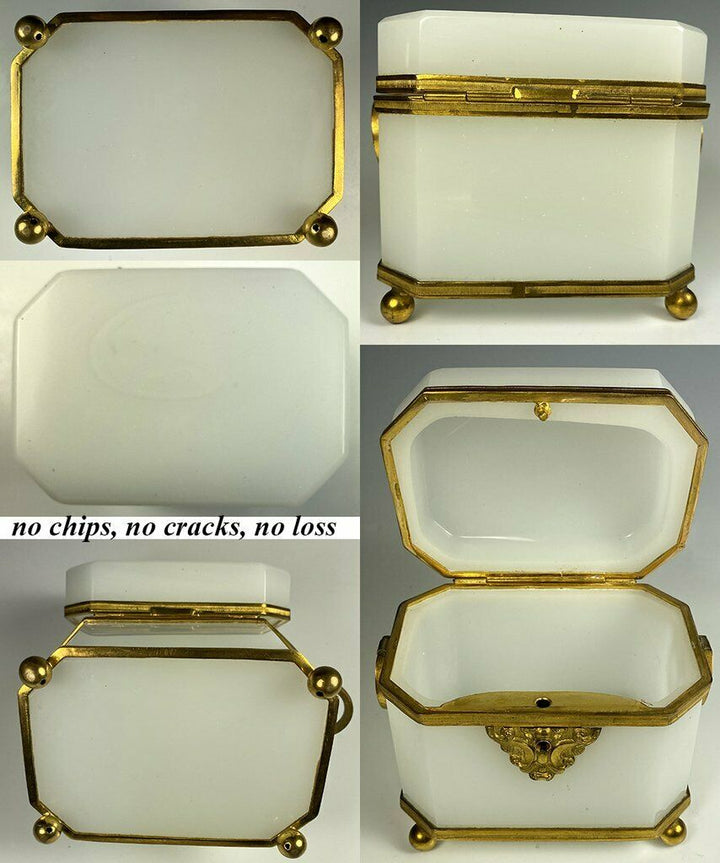 Opulent Antique French White Opaline, Dore Bronze Sugar Caddy, c.1810-30 Box