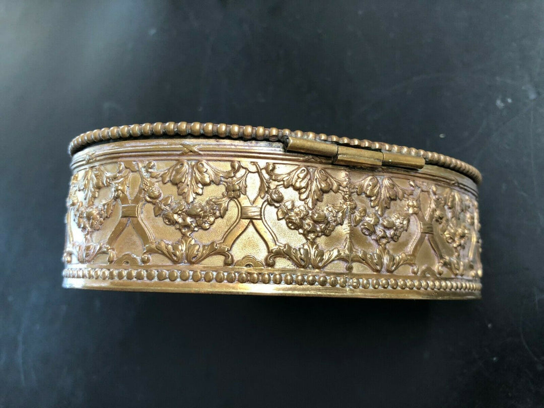 ANTIQUE FRENCH HINGED BRONZE BOX WITH LIMOGE HAND PAINTED ENAMEL