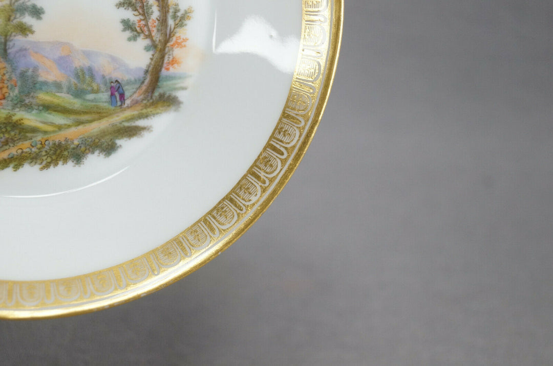 KPM Berlin Hand Painted People & Ruins Scene & Gold Tea Cup & Saucer C 1780-1800