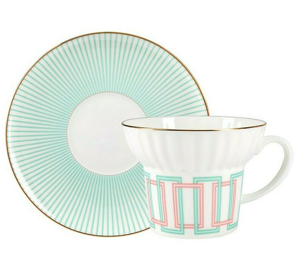 Imperial Porcelain Teacup & Saucer, Geometry #4 Pattern, LOMONOSOV, LFZ