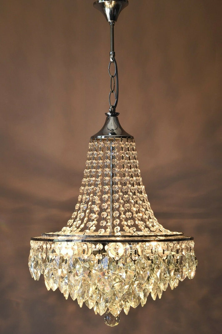 Empire Vintage Crystal Chandelier, Silver Antique Lighting French Big Light lamp