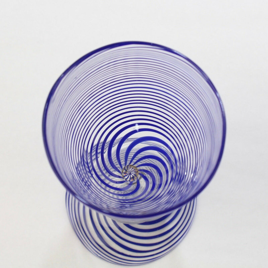 Pair of 2 Bimini Austrian Blue Swirl Wine or Cocktail Glasses - Lampwork Deco GL
