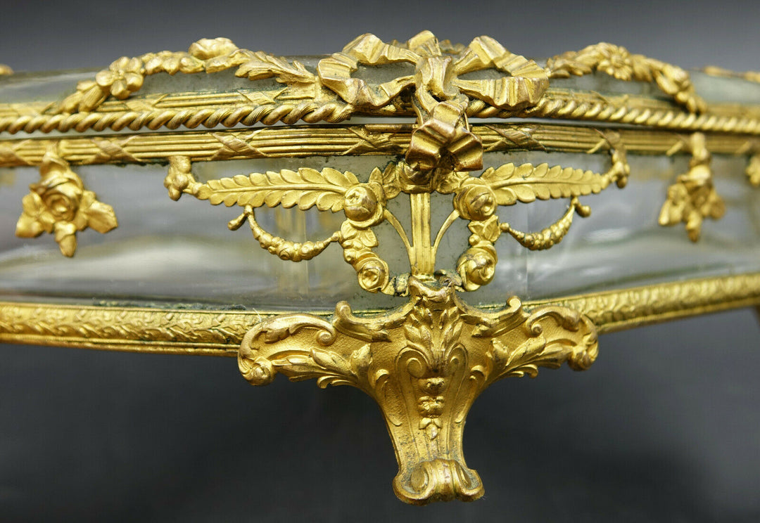 Louis XV French Baccarat Jewelry Box Crystal Ormolu Dore Bronze Rhombus Shaped