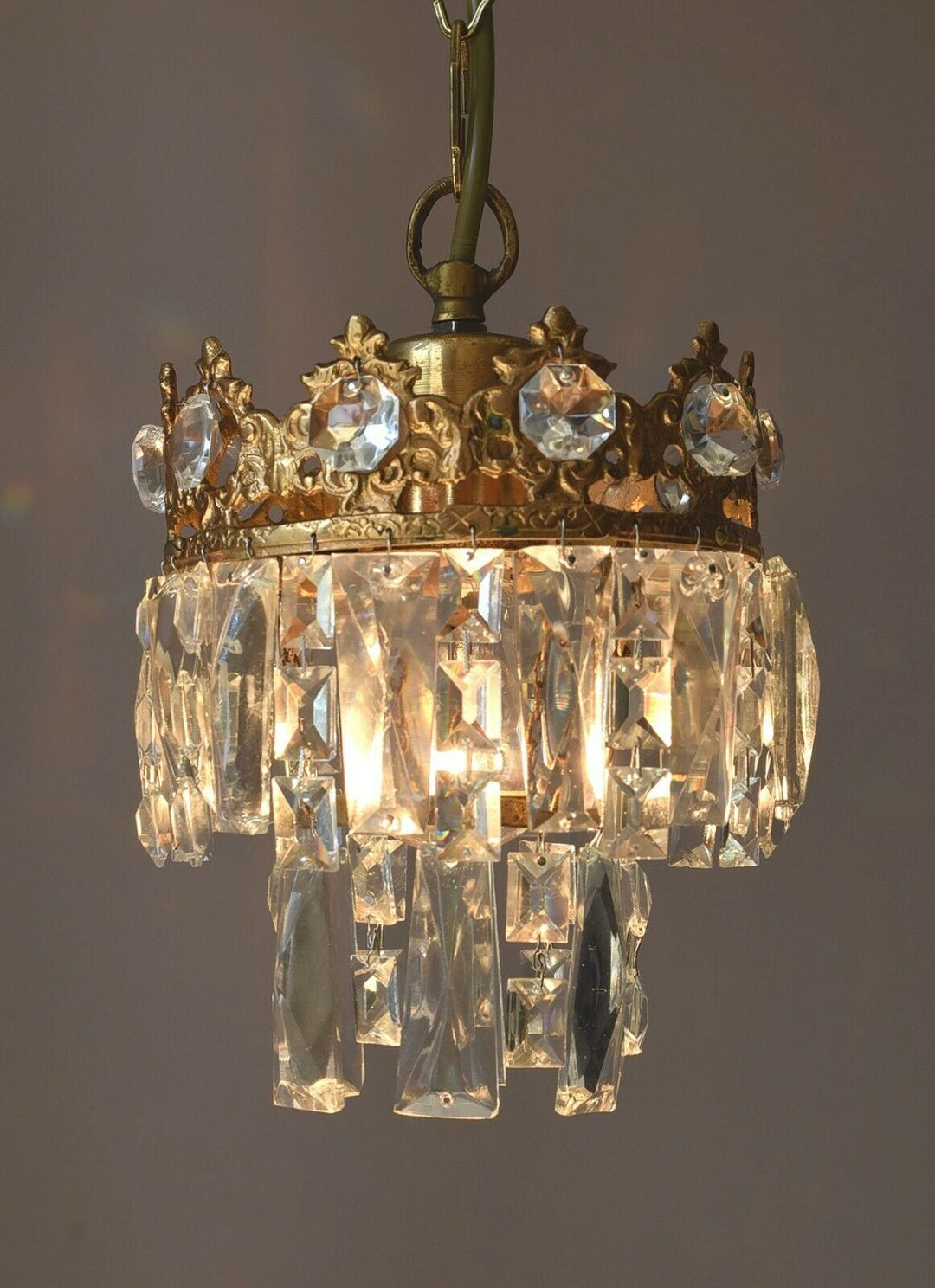 Matching Antique Crystal Chandeliers, Pair Vintage Pendant Kitchen Lighting Lamp