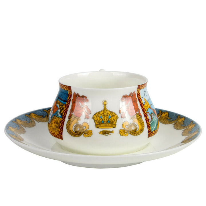 Imperial Porcelain Teacup & Saucer TALE OF THE FISHERMAN AND FISH, LOMONOSOV
