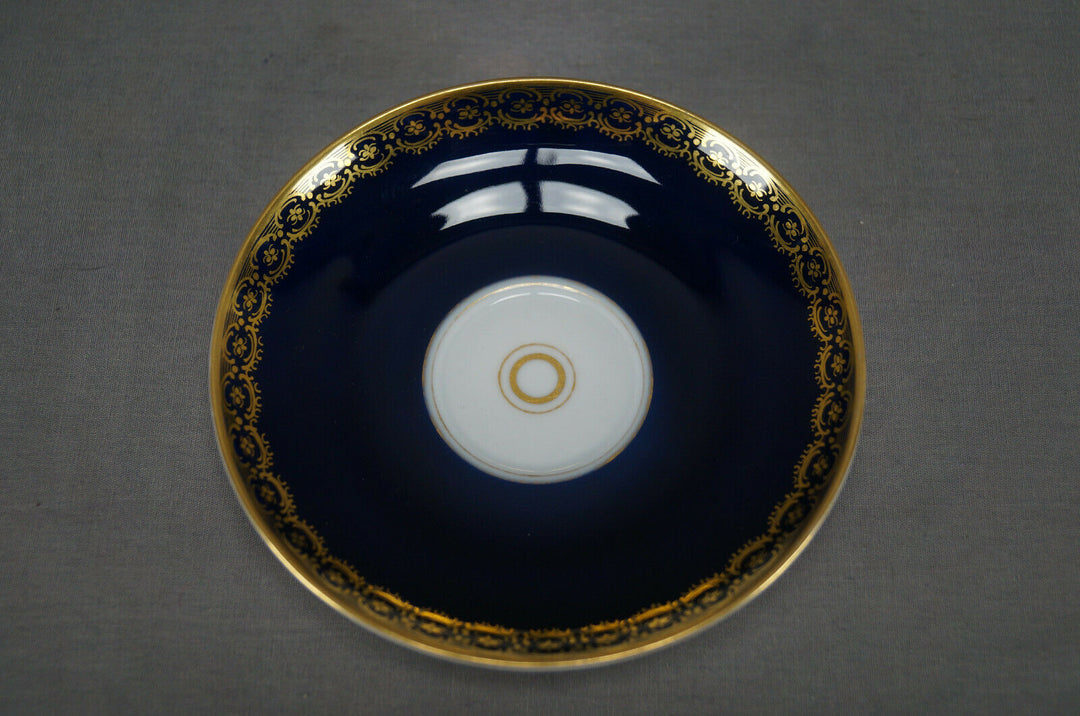 KPM Berlin Hand Painted Floral Cobalt & Gold Entwined Handle Tea Cup & Saucer C