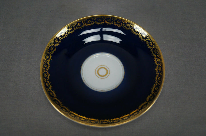 KPM Berlin Hand Painted Floral Cobalt & Gold Entwined Handle Tea Cup & Saucer C