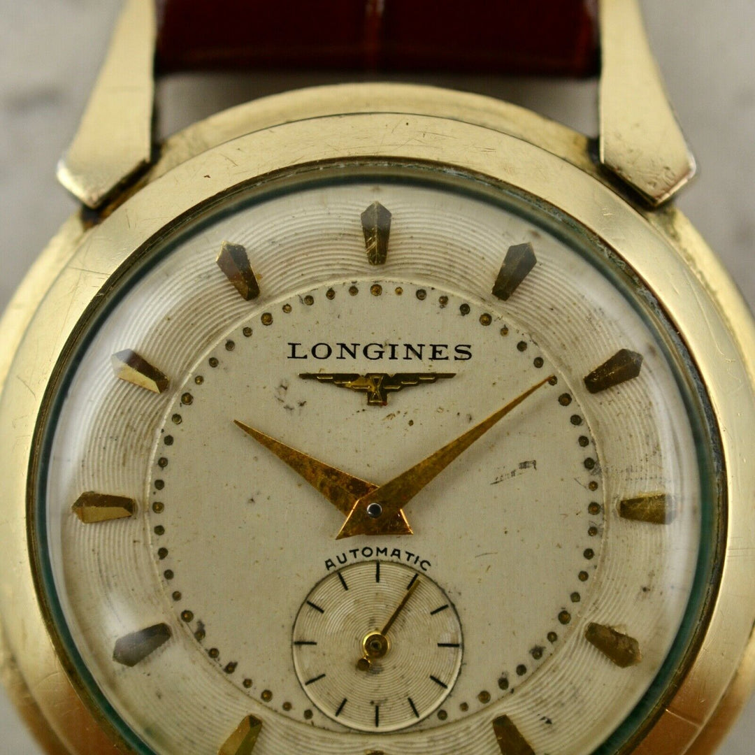 1953年ヴィンテージ ロンジン カラトラバ　ギョーシェ・ダイアル腕時計　参考番号2164-1 10k金張り