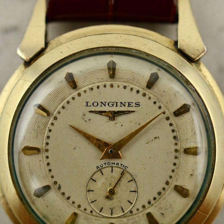 1953年ヴィンテージ ロンジン カラトラバ　ギョーシェ・ダイアル腕時計　参考番号2164-1 10k金張り