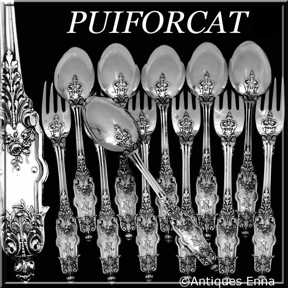 Puiforcat Fabulous French Sterling Silver Flatware Set 12 Pc Acanthus